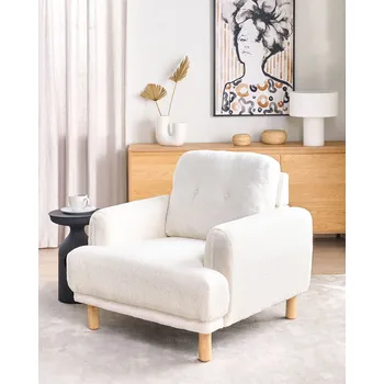 Křeslo Čalouněné buklé křeslo béžové moderní extra místo k sezení dřevěné nohy nábytek do obývacího pokoje Beliani