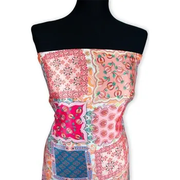 Metráž - Saten Pes BAREVNÝ PATCHWORK - látka na šaty - Barvený, 145 cm