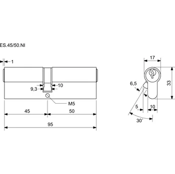 Vložka do dveří Richter bezpečnostní oboustranná cylindrická vložka Cylindrické vložky: ES.45/50.NI