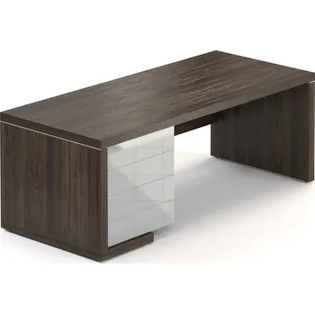 Psací stůl Stůl Lineart 200 x 85 cm + levý kontejner, jilm tmavý / bílá