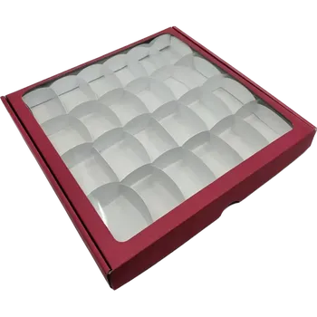 Dárková krabička bordo s průhledným okénkem a mřížkou 29x29x3 cm