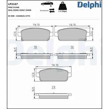 Brzdová destička Sada brzdových destiček, kotoučová brzda DELPHI LP2167