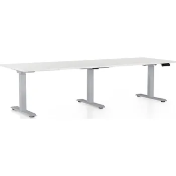 Psací stůl Výškově nastavitelný stůl OfficeTech Long, 240 x 80 cm, šedá podnož, bílá