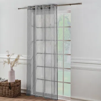 Záclona Blancheporte Voálová záclona s potiskem vlnek bílo/šedá, zakončení očky šedá/bílá 140x260 cm