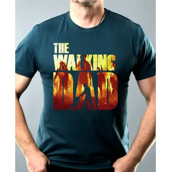 Pánské oblečení Walking DAD, plameny a zombie v pozadí - Pánské tričko Basic - Nejoblíbenější - L