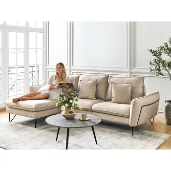 Pohovka Rohová pohovka béžové žinylkové čalounění kovové nohy nastavitelné opěradlo extra polštáře moderní design Beliani