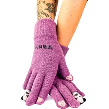 Rukavice Pletené fialové rukavice s pandou, VELIKOST UNI