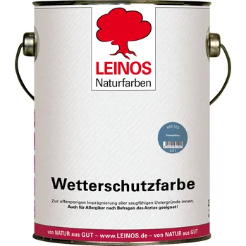 Olej na dřevo LEINOS naturfarben Venkovní olejová barva 850.123 Fríská modrá 2,5 L + zdarma dárek v hodnotě 279 Kč - Anza Elite outdoor štětec úhlový 75 mm