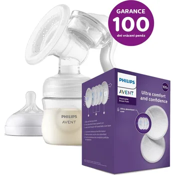 Odsávačka mléka Philips AVENT Odsávačka mateř. mléka manuální + Prsní vložky jednorázové 100 ks