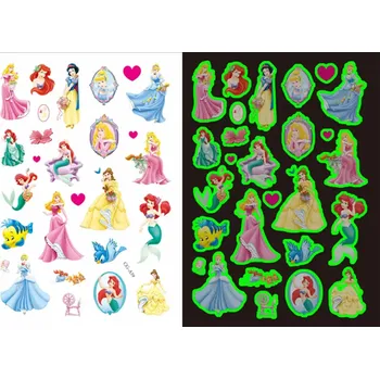 Odstranitelné tetování Dětské dočasné tetování - SVÍTÍCÍ VE TMĚ - DISNEY PRINCEZNY 4 (Značka: TAKARA TOMY)