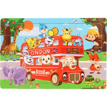 Puzzle Dřevěné puzzle pro nejmenší (L-30ks) - AUTOBUS (Značka: DDWE)