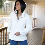 Blancheporte Mikina z plyšového úpletu se stojáčkem na knoflíky režná 54