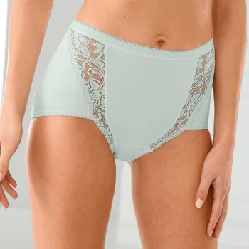 Kalhotky Blancheporte Sada 3 kalhotek super maxi z pružné bavlny s krajkou mandlová+růžová+zelená 38/40