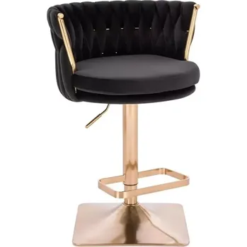 LuxuryForm DESIGN Barová židle LYON VELUR na zlaté hranaté podstavě - černá