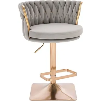 Barová židle LuxuryForm DESIGN Barová židle LYON VELUR na zlaté hranaté podstavě - světle šedá