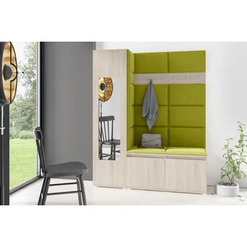 Šatní skříň Předsíňová stěna AMI 14 - se zrcadlem Dub sonoma Zelená