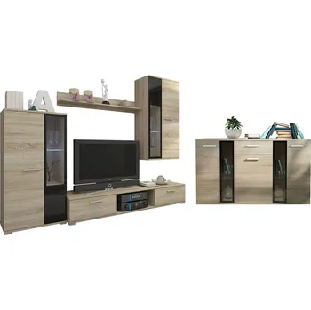 Obývací stěna Obývací stěna s komodou OSCAR dub sonoma Bez LED osvětlení