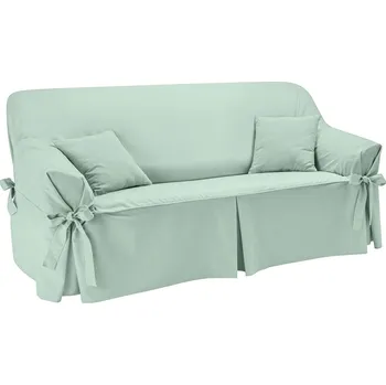 Napínací potah Blancheporte Jednobarevný plátěný potah s vázačkami zn. Colombine® na pohovku a křeslo zelenkavá křeslo