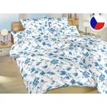 Prodloužené povlečení flanel 140x220, 70x90 Kvítí modré na bílém