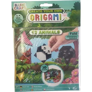 Výtvarná sada BASIC CRAFT Origami skládací sada, A 100050 zvířata, včetně nalepovacích očí a kulisy
