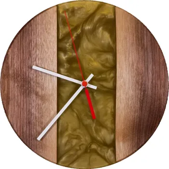 Hodiny Dřevěné hodiny s pryskyřicí Ø 30CM - ořech, zlatá perleť