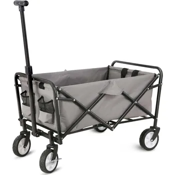 Zahradní vozík Skládací ruční vozík s teleskopickou tyčí šedý černý rám