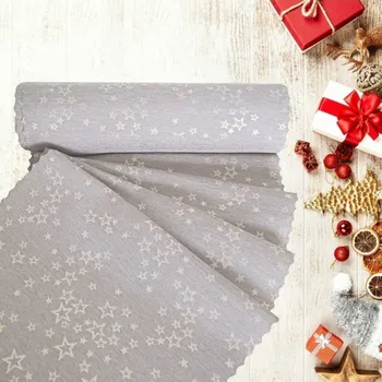 Vánoční dekorace Vánoční běhoun v metráži - Hvězdné přání - Béžovo/zlatý 38 zakončení vlnkou