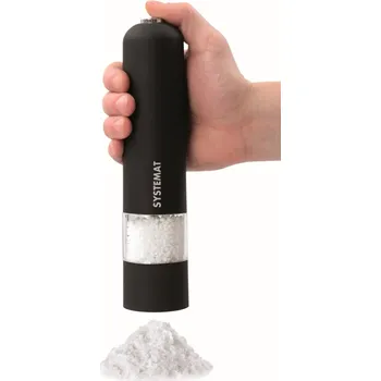 Mlýnek na koření SYSTEMAT | XXL elektrický mlýnek na pepř, sůl a koření s LED osvětlením černý Dedra