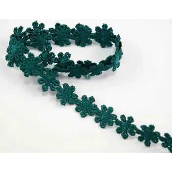 Vzdušná krajka kytička - tmavě zelená - šířka 1,3 cm