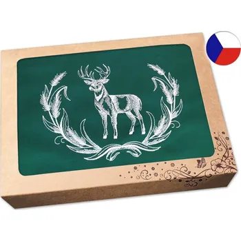 Kuchyňská zástěra Pánská zástěra pro myslivce v dárkovém balení zelená 72x100 Jelen v obylí