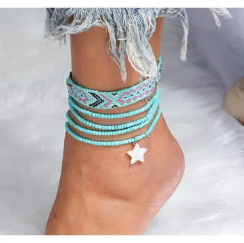 Náramek Prosperk Náramek na nohu s tyrkysovými korálky 28440