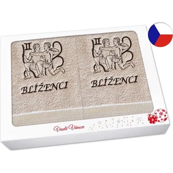 Ručník Vánoční dárková sada ručník + osuška Znamení Blíženci béžová/hnědá