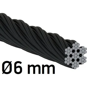 Lano Nerezové lanko Ø6mm, 7x7 drátů, černé, INOX AISI316