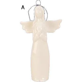 Vánoční dekorace Andělíček porcelánový bílý 10,5 cm k zavěšení varianta b Varianta: A