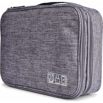Kosmetická taška FC TRAVELLER | velké 2patrové pouzdro na elektroniku | kabely, nabíječky & příslušenství | šedá melange Dedra