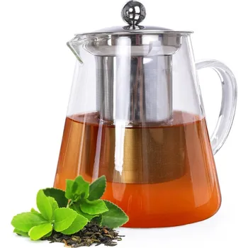 Konvice na čaj BOROSIL | 950 ml skleněná konvice s nerezovým sítkem na čaj a víčkem Dedra
