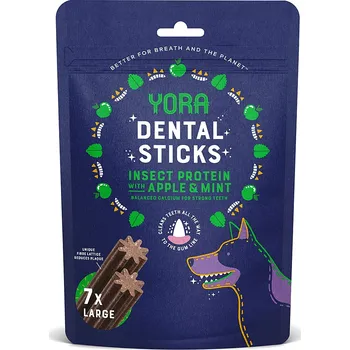 Pamlsek pro psa YORA dentální tyčinky z hmyzu s jablkem a mátou 270g Large