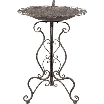 Zahradní dekorace Clayre & Eef - kovové krmítko nebo pítko pro ptáčky na podstavci 5Y1203