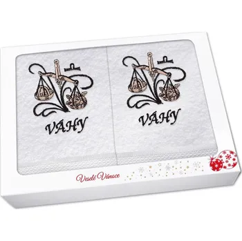 Ručník Vánoční dárková sada ručník + osuška Znamení Váhy bílá/hnědá