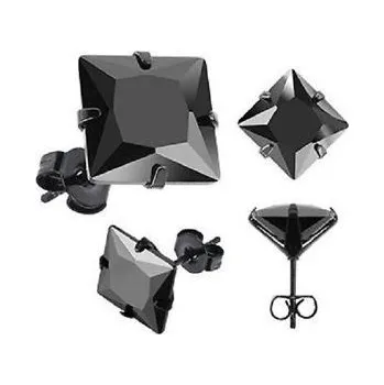 Náušnice Prosperk Náušnice pecky ocelové hranaté černé krystaly S4929