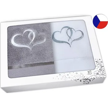 Ručník Luxusní dárková sada ručníků s výšivkou Srdce bílá/šedá