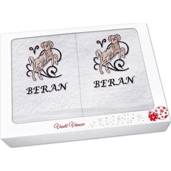 Ručník Vánoční dárková sada ručník + osuška Znamení Beran bílá/hnědá