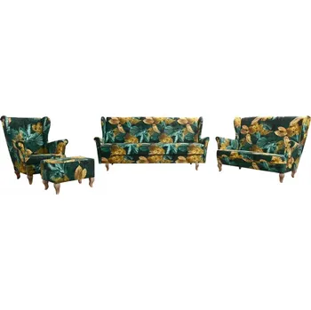 Sedací souprava Sedací souprava Royal 3+2+1+1x taburet, zelená listy (Damax M-127/sonoma)