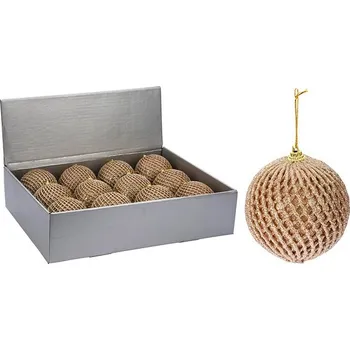 Vánoční dekorace LAALU Vánoční ozdoby - koule se síťovinou, champagne, průměr 10 cm, 12 ks