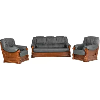 Sedací souprava Kožená sedací souprava Baron LUX 3N+1+1, šedá / třešeň (K 23 - antracit/4 )