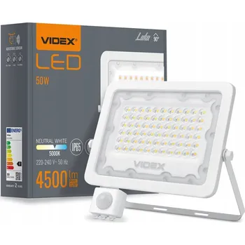 Videx LED reflektor 50W 4500lm neutrální bílá 5000K s pohybovým senzorem IP65