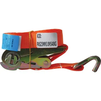 Upínací popruh BIKETEC PŘEPRAVNÍ PÁS S HÁČKY A SPONOU ŠÍŘKA 25 MM, DÉLKA 4 M, ODOLNOST 540 KG