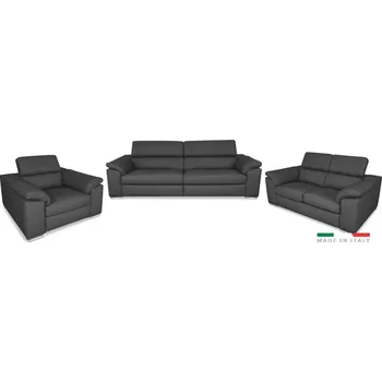 Sedací souprava Moderní kožená sedací souprava LOREN II 3+2+1, šedá (madras - 128 grey)