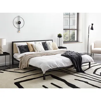 Postel Kovová postel černá světle béžová kov ocel polyester 180 x 200 cm rám postele s roštem čalouněné čelo minimalistický design Beliani