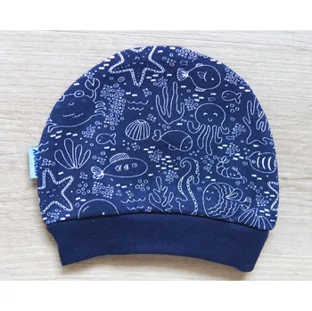 Kojenecká čepice AMÁLKA Bavlněná, kojenecká čepička, mořský svět Velikost: 56-62